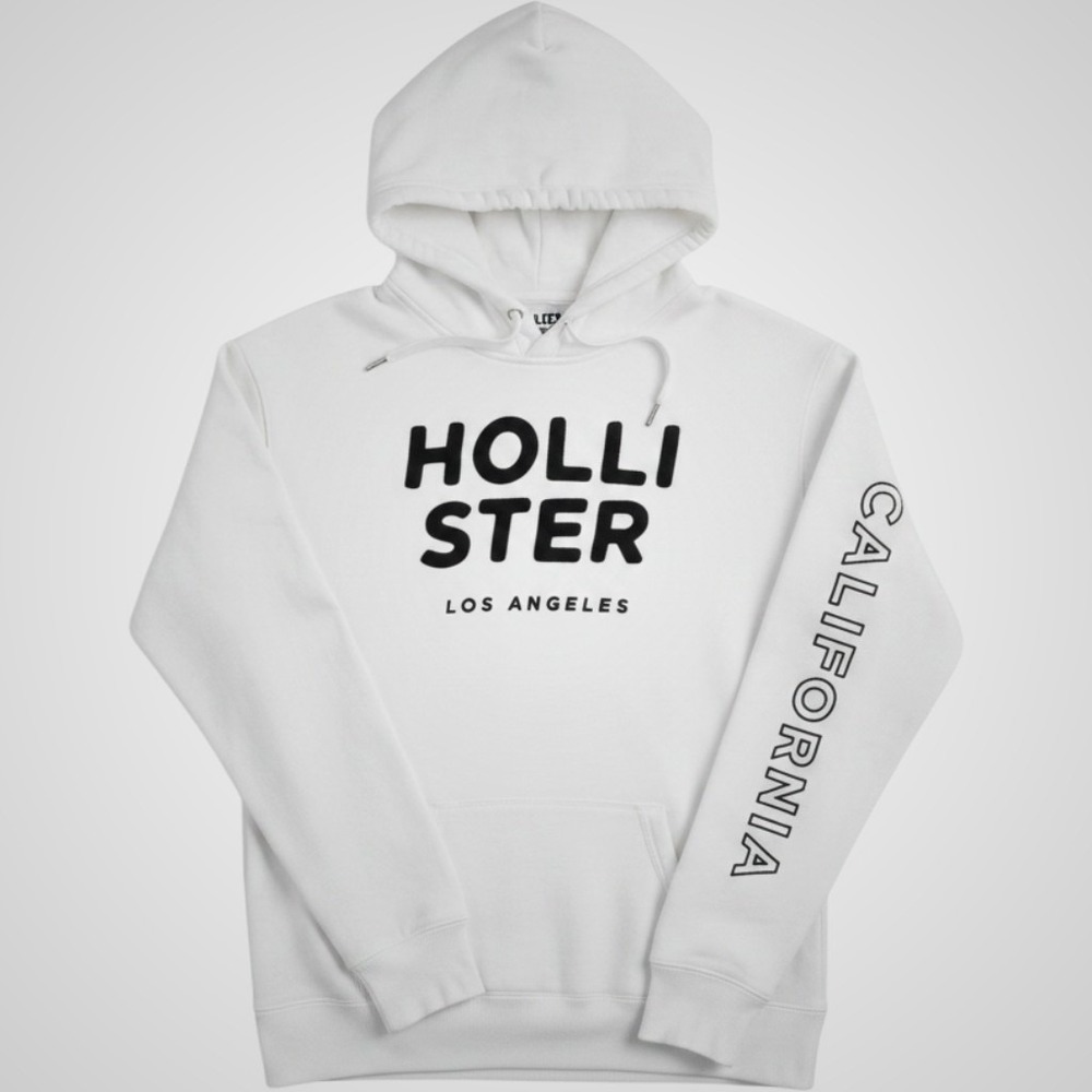 Hollister Los Angeles California Hoodie White Chenille Logo Sweatshirt Womens L